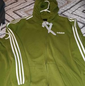 OLIVE GREEN ADIDAS HOODED SWEAT JACKET